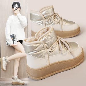 569815174 Women's Shoes New Winter Warm Fleece Lined High Top Thick Sole Elevated Cotton Shoes