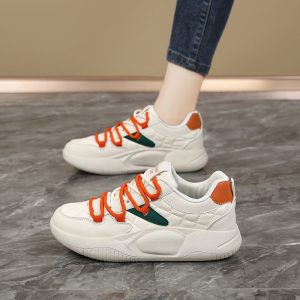 Golden Step Comfort Women's White Sneakers New Autumn Style Thick Sole Dad Shoes Round Toe Sport Shoes Leather Upper Versatile